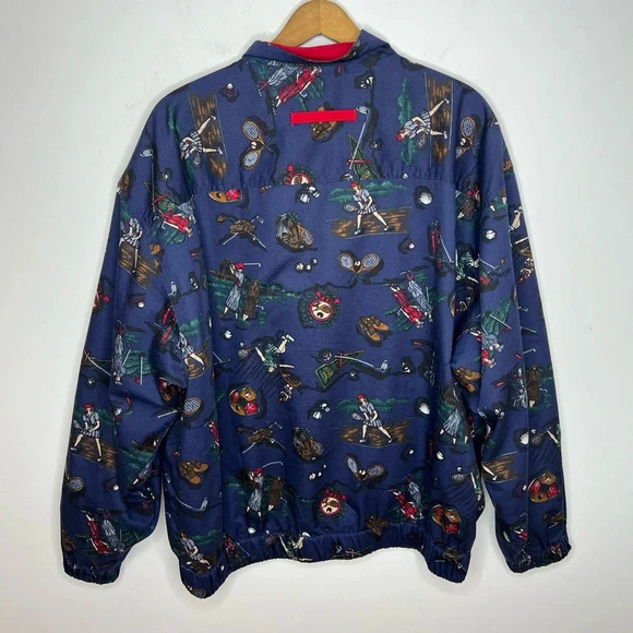 Vintage 80s Novelty Print Golf Tennis Crewneck Zip Up Boxy Bomber Jacket - Picture 10 of 14